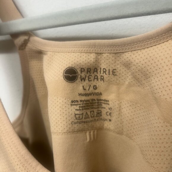 Front-Zip Beige Compression Sports Bra By Prairie Wear L/G Nylon & Spandex Blend - Picture 4 of 9